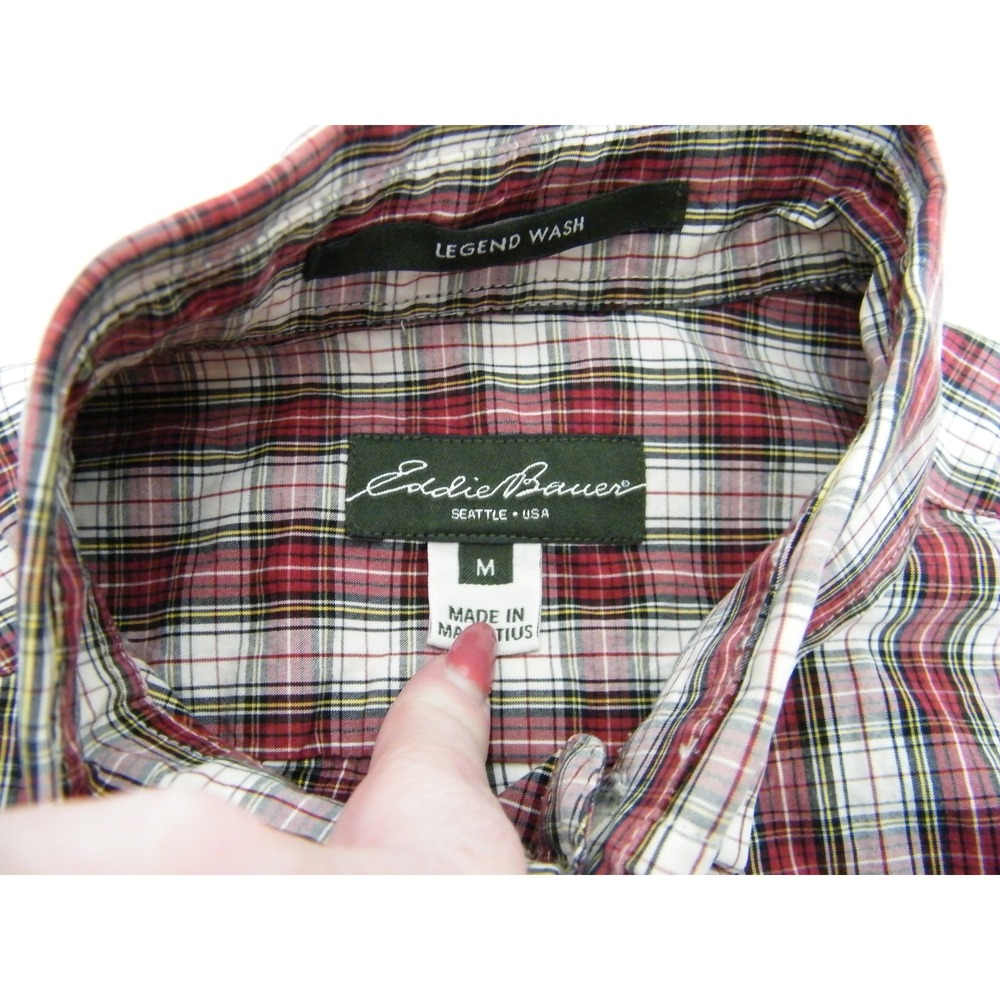 Eddie Bauer Legend Wash Plaid Button Down Shirt Mens M‎ Red Green Cotton Casual - Picture 6 of 8